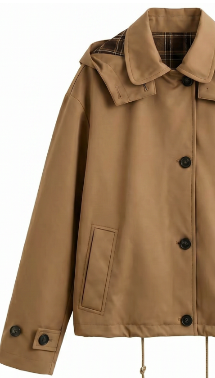 Camel Detachable Hooded Jacket with Plaid Lining - Casual Outerwear WC-003