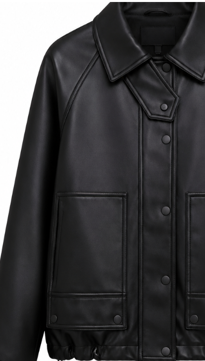 Black Oversized Leather Jacket with Asymmetric Collar WC-005