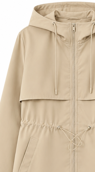 Beige Drawstring Waist Hooded Parka - Casual Outerwear WC-007