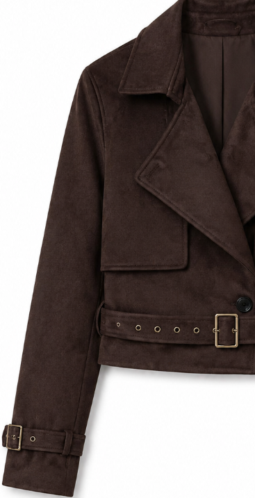Brown Faux Suede Moto Jacket with Belted Waist WC-008