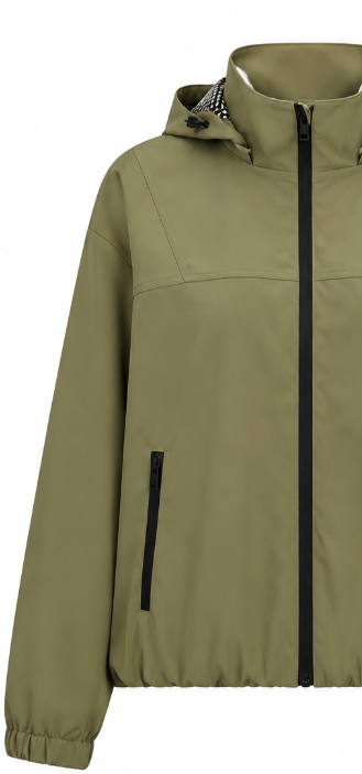 Army Green Hooded Windbreaker Jacket with Black Zippers WC-010