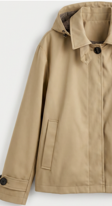 Beige Detachable Hooded Jacket with Plaid Lining WC-014