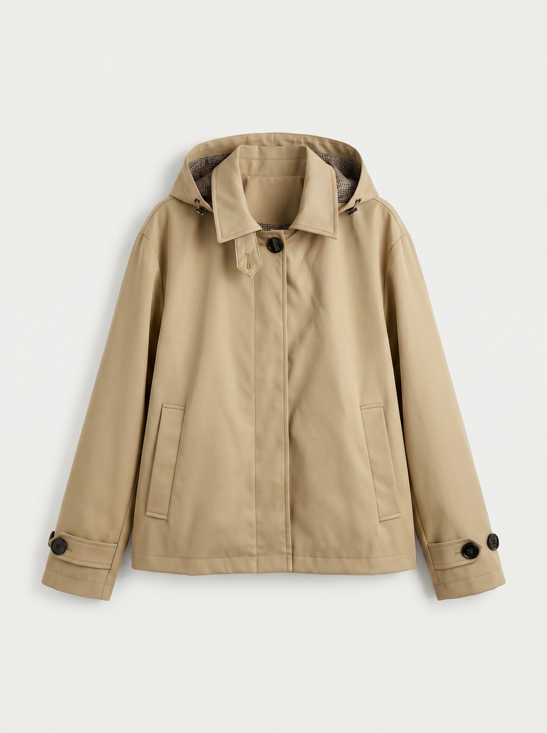 Beige Detachable Hooded Jacket with Plaid Lining WC-014