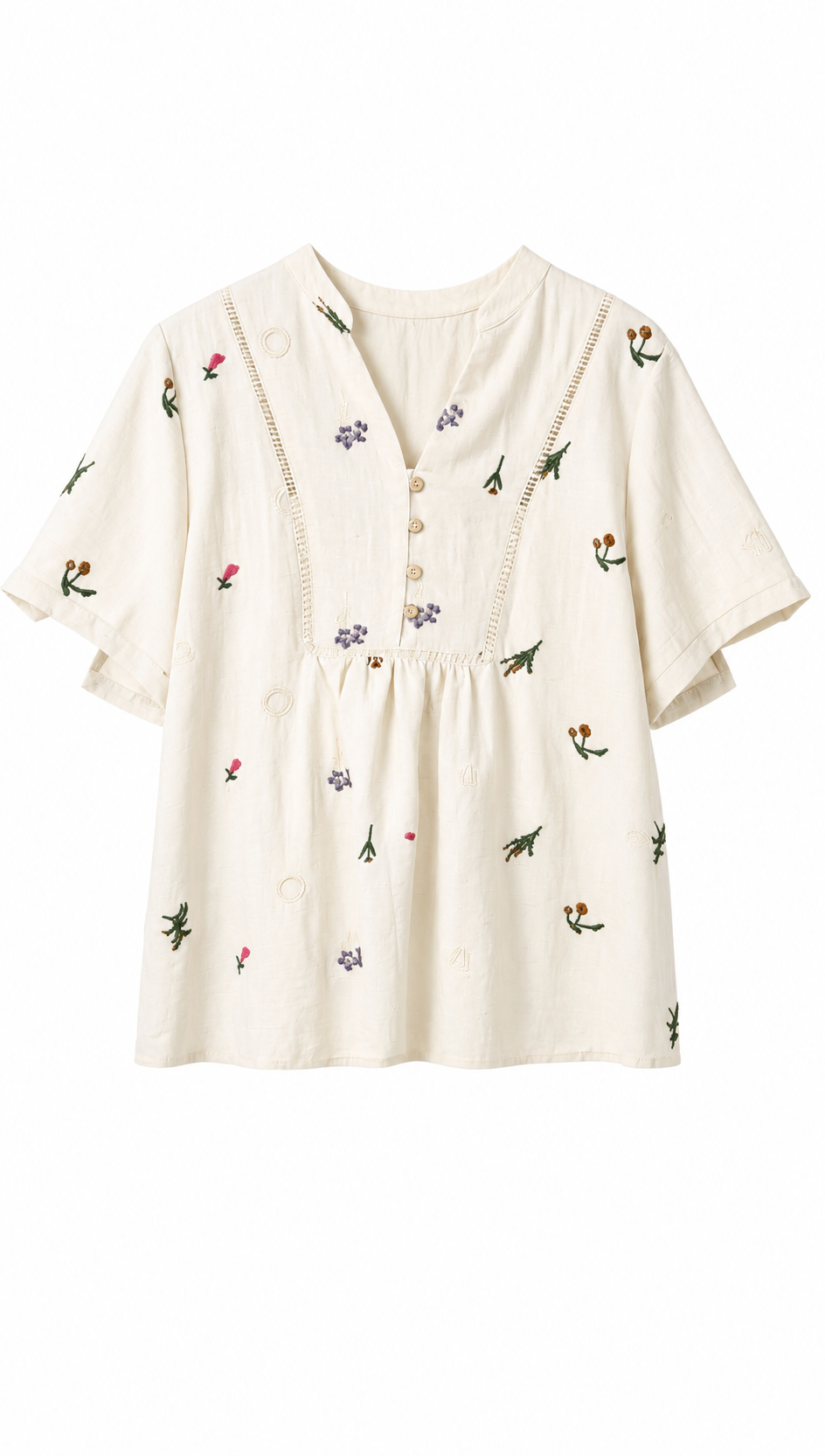 Minimalist Floral Embroidered Linen-Blend Top for Women AN-750003