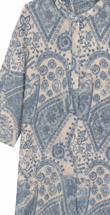 Minimalist Paisley Print Half-Button Tunic Dress AN-750010