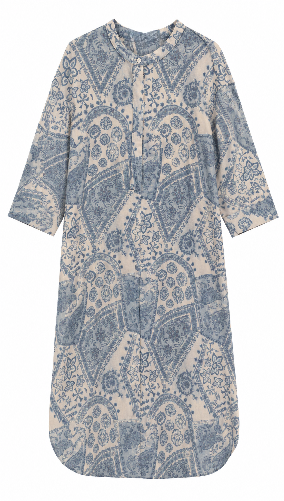 Minimalist Paisley Print Half-Button Tunic Dress AN-750010