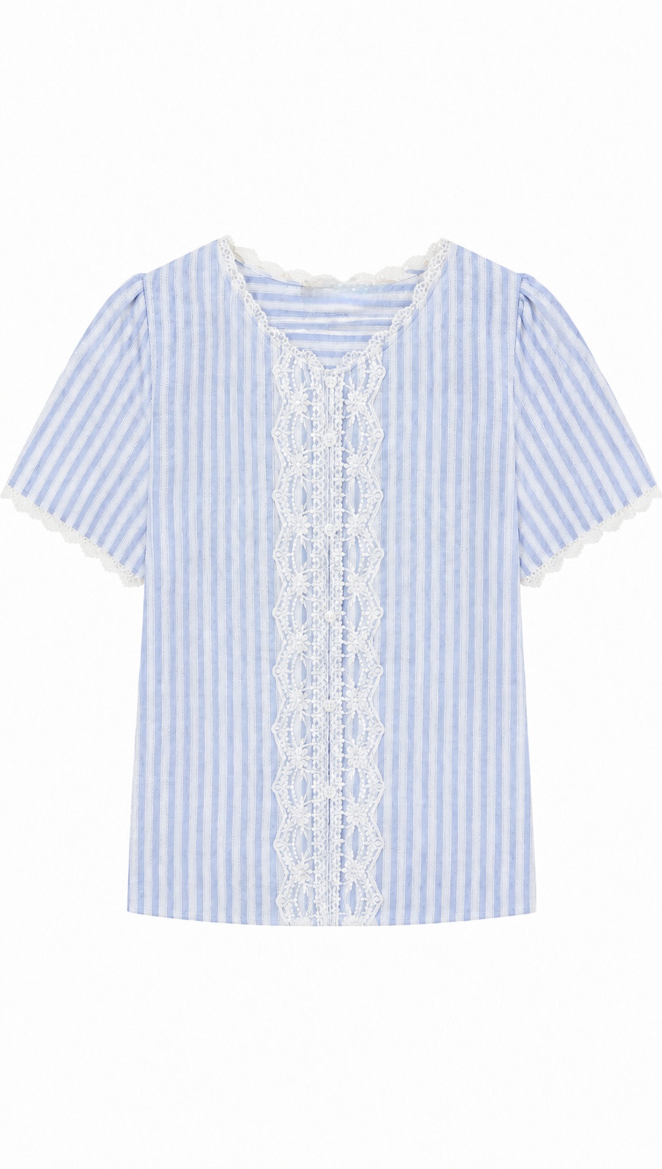 Elegant Striped Blouse with White Lace Details LA-810002