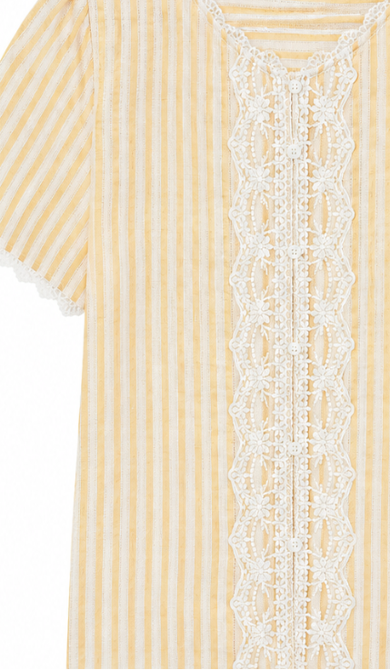 Elegant Striped Blouse with White Lace Details LA-810002