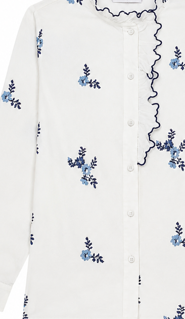 Floral Embroidered Ruffle Trim Blouse AN-710005