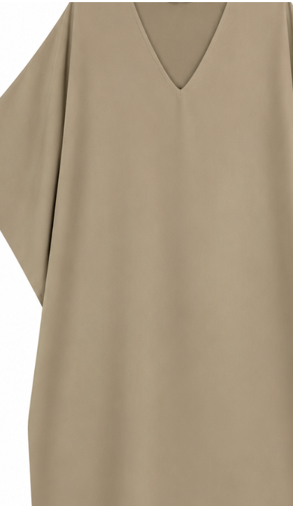 Chic Khaki Batwing Sleeve Shift Dress - Office Casual Midi Dress  S-2538