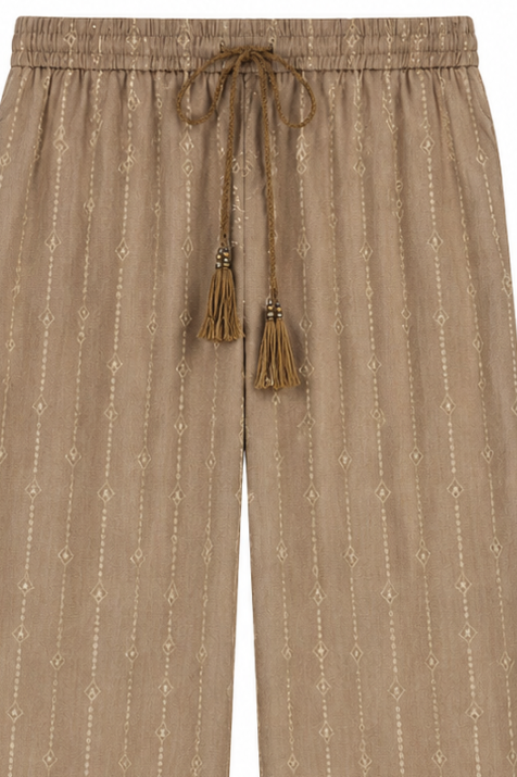 Bohemian Embroidered Pants – Elastic Waist Tassel Resort Bottoms D-41240