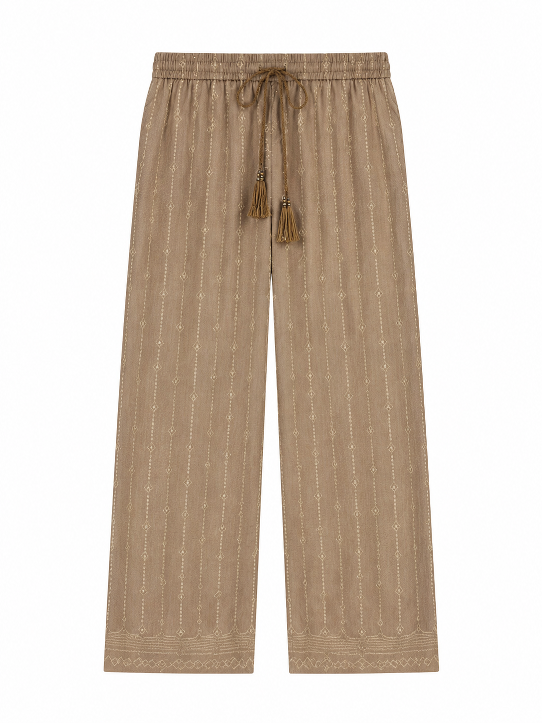 Bohemian Embroidered Pants – Elastic Waist Tassel Resort Bottoms D-41240