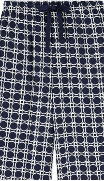Women's Navy Geometric Circle Print Wide Leg Pants - Drawstring Waist Trousers  AN-710013