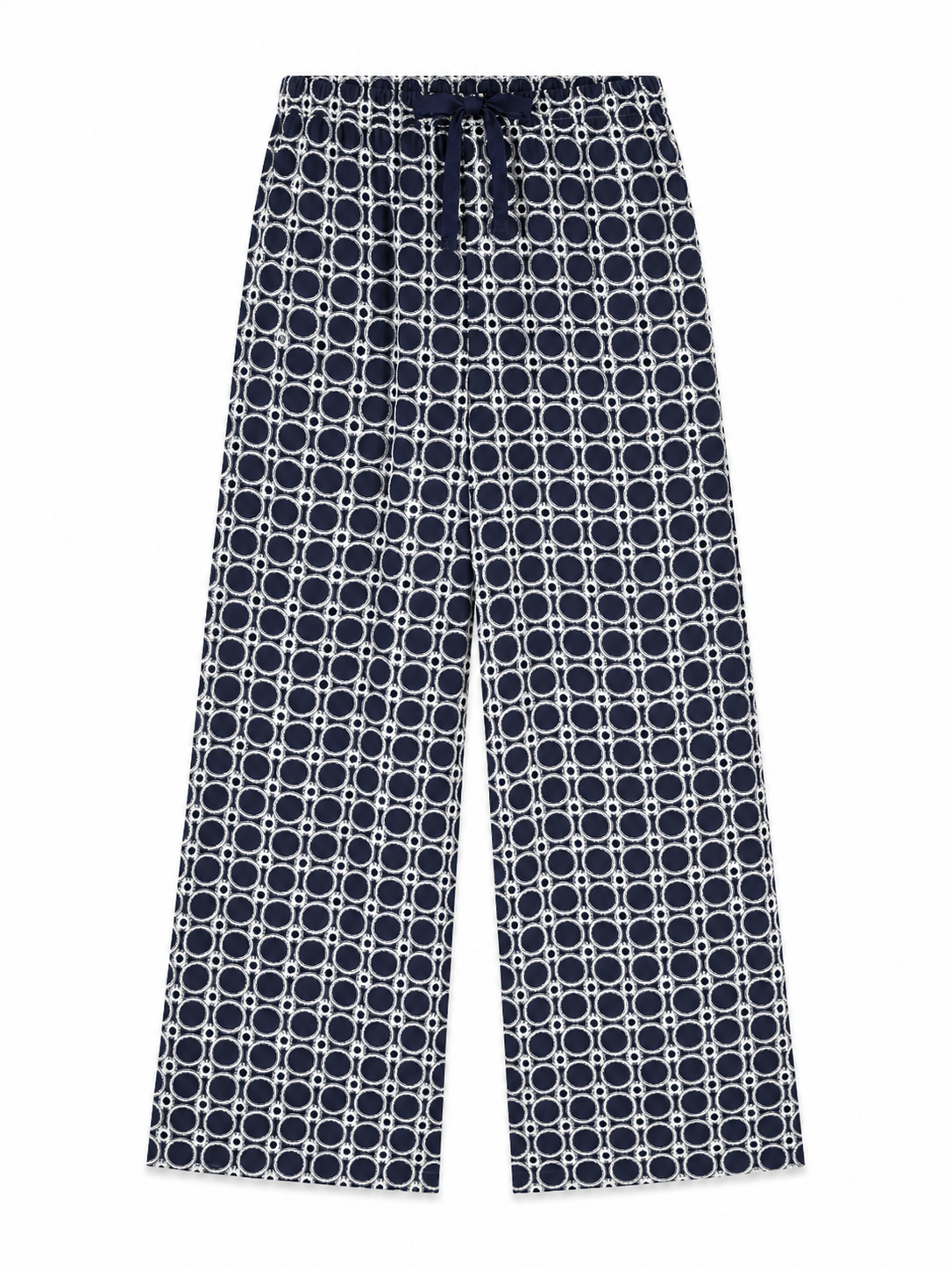 Women's Navy Geometric Circle Print Wide Leg Pants - Drawstring Waist Trousers  AN-710013