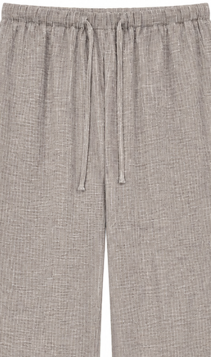 Women's Khaki Textured Drawstring Wide Leg Pants - Relaxed Fit Trousers  S-2543