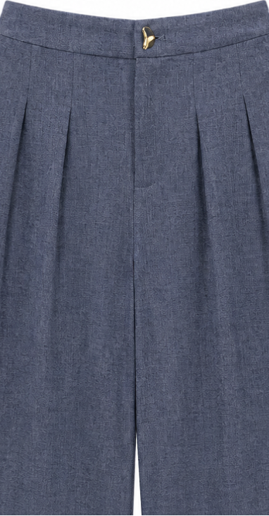 Elegant Blue Pleated Wide Leg Pants - Office Casual Trousers S-2544