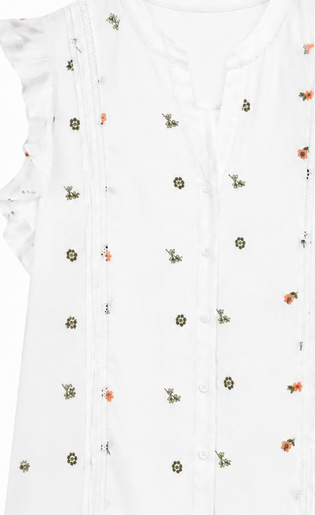 Women’s Floral Embroidered Ruffle Sleeve Button Blouse AN-760011