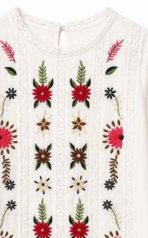 Boho Floral Embroidered Lace Panel Long Sleeve Women’s Blouse D-41966