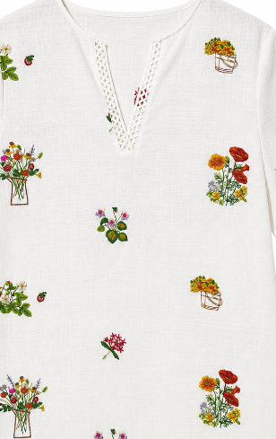 Boho Floral Embroidered Cotton Linen Blouse for Women C-42305