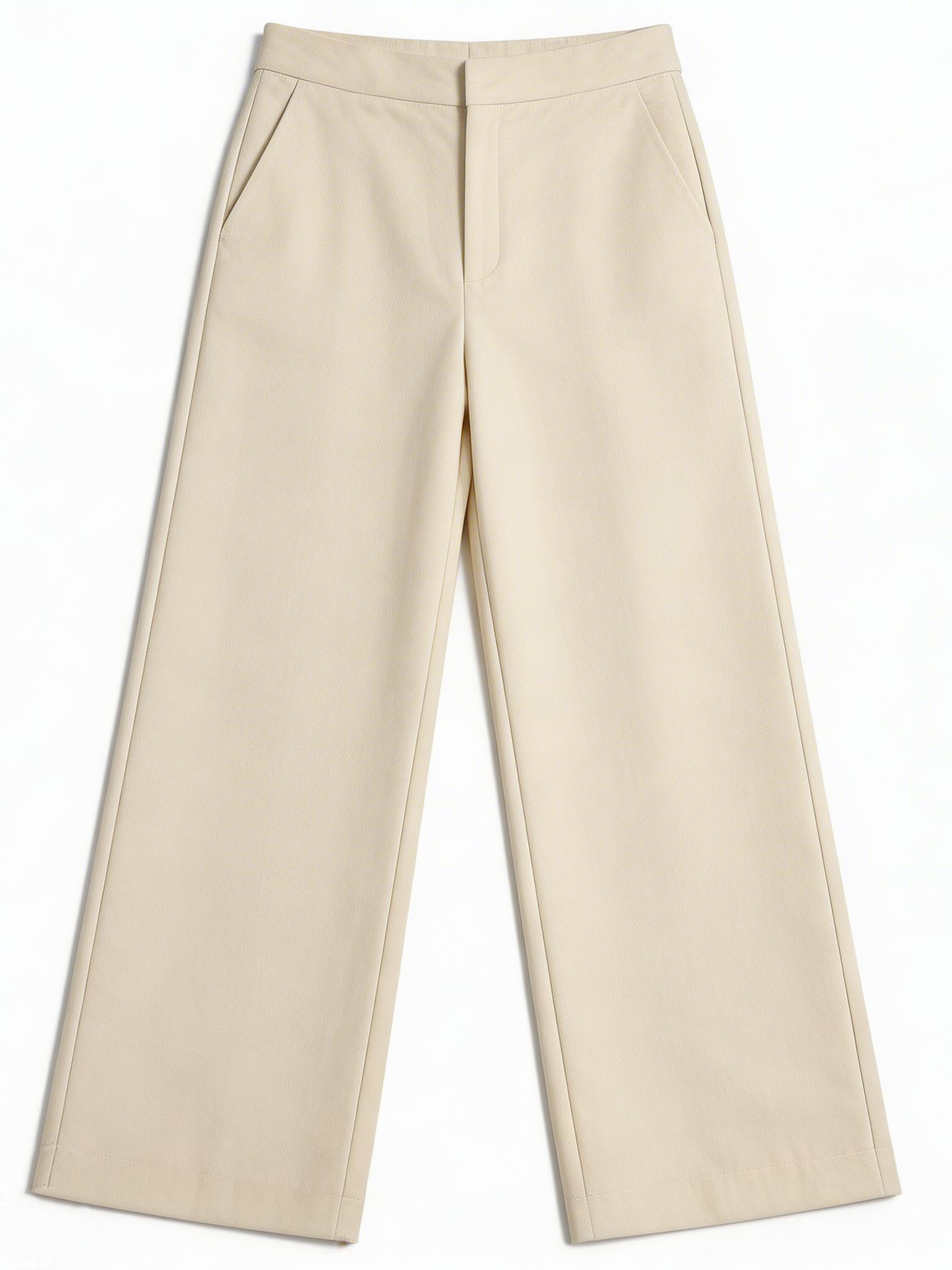Women's Off-White Wide-Leg Trousers: Casual Chic High-Rise Pants A-50963