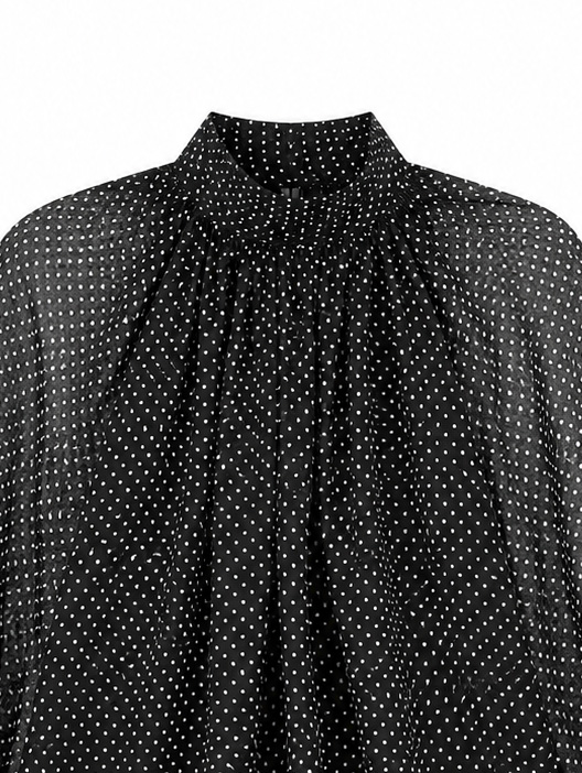 Women’s Polka Dot Chiffon Mock Neck Bishop Sleeve Blouse 89