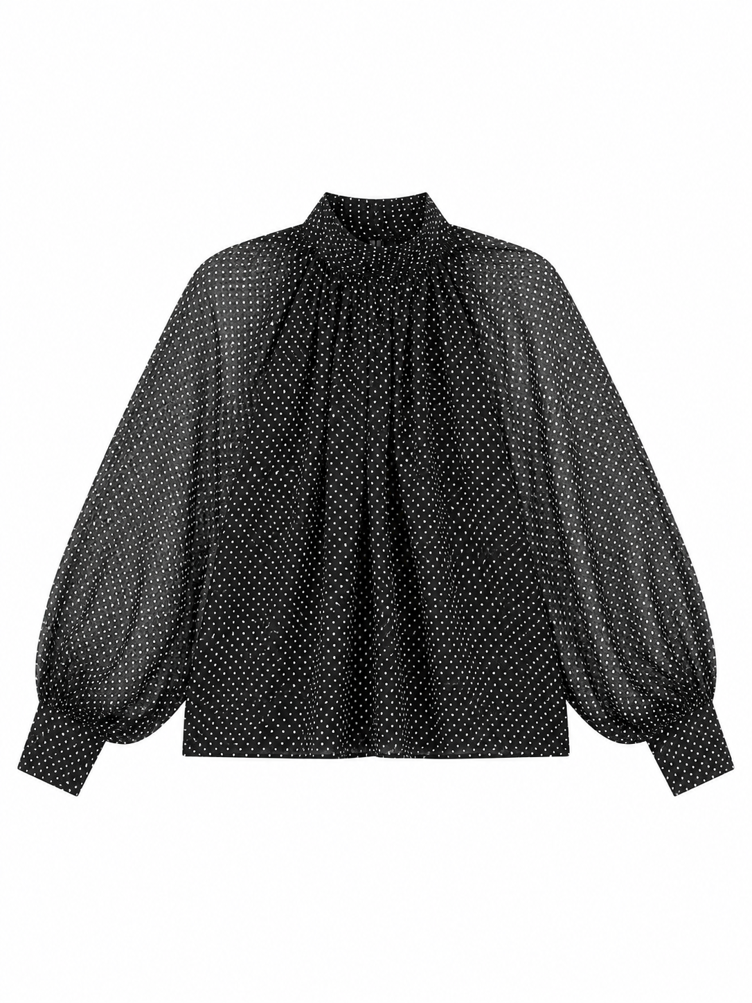 Women’s Polka Dot Chiffon Mock Neck Bishop Sleeve Blouse 89