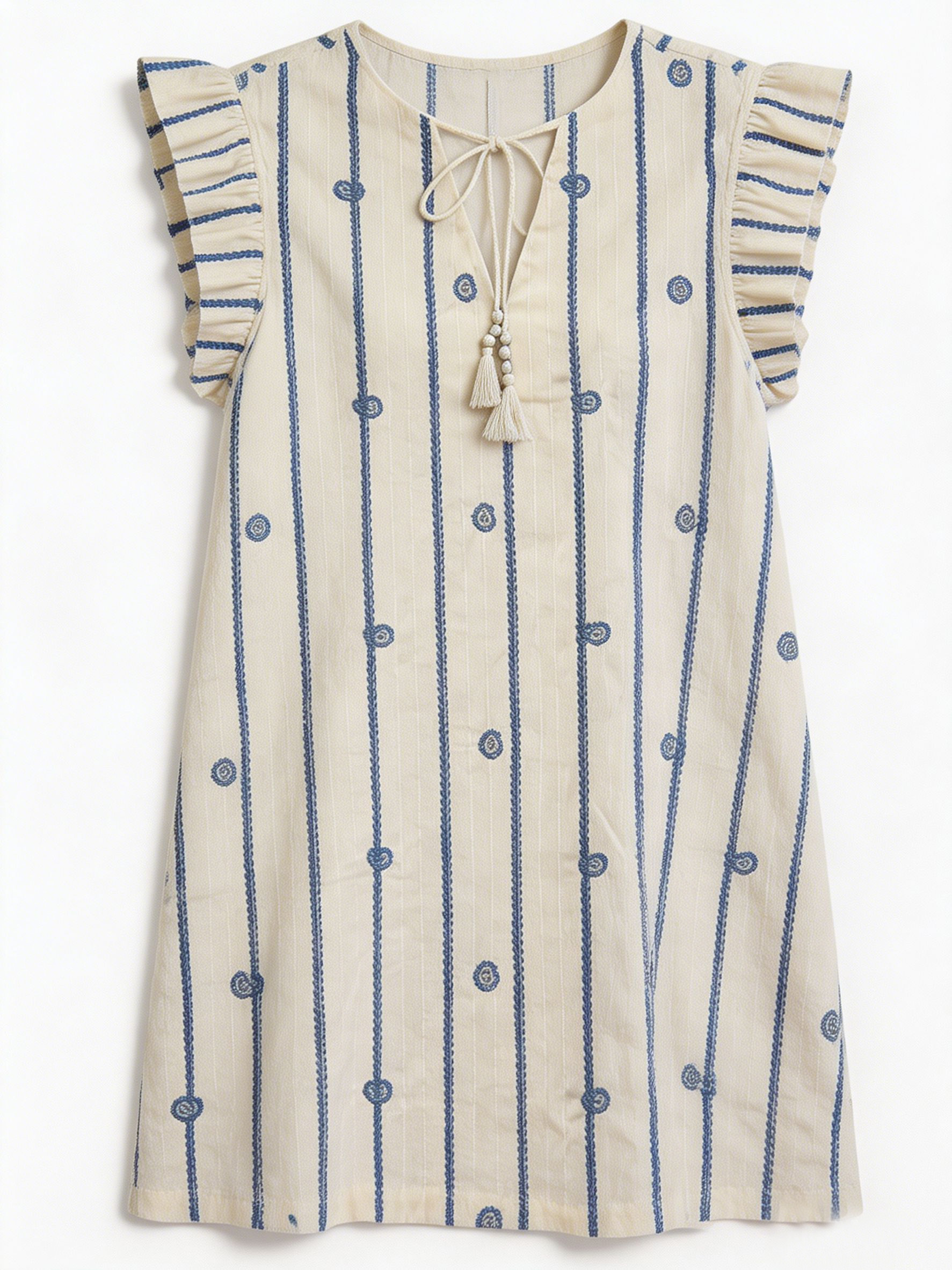 Women’s Boho Stripe Flutter Sleeve Tassel Mini Dress A-42577