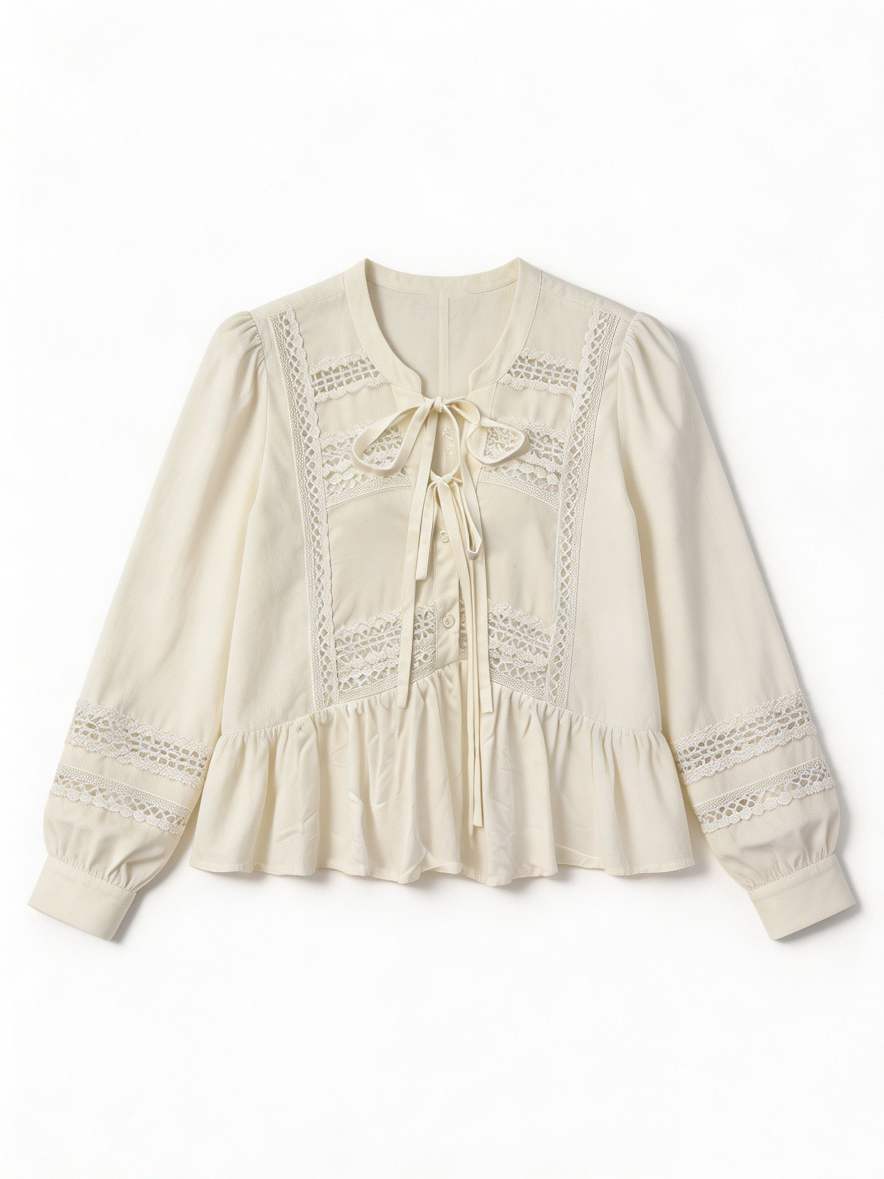 Women’s Boho Lace Trim Tie-Front Peplum Blouse C-39969