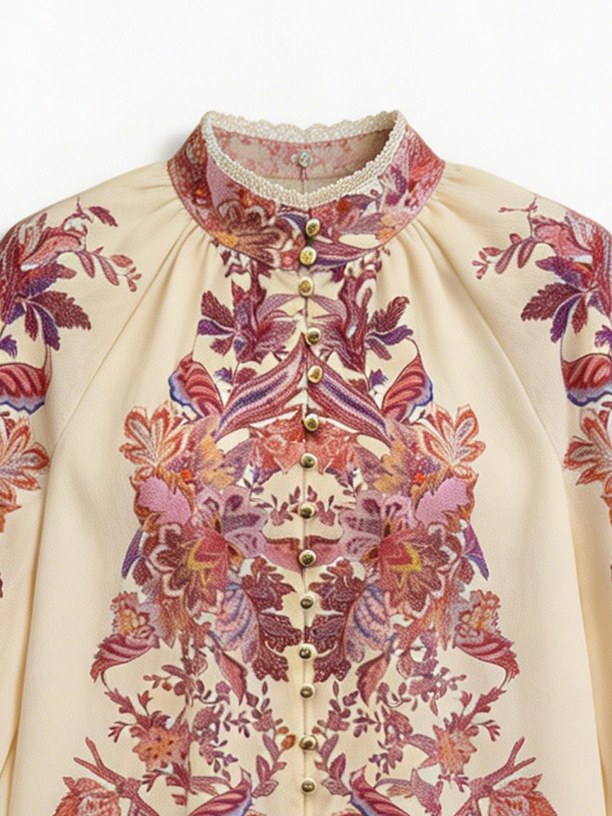 Women’s Boho Floral Paisley Balloon Sleeve Blouse C-42431