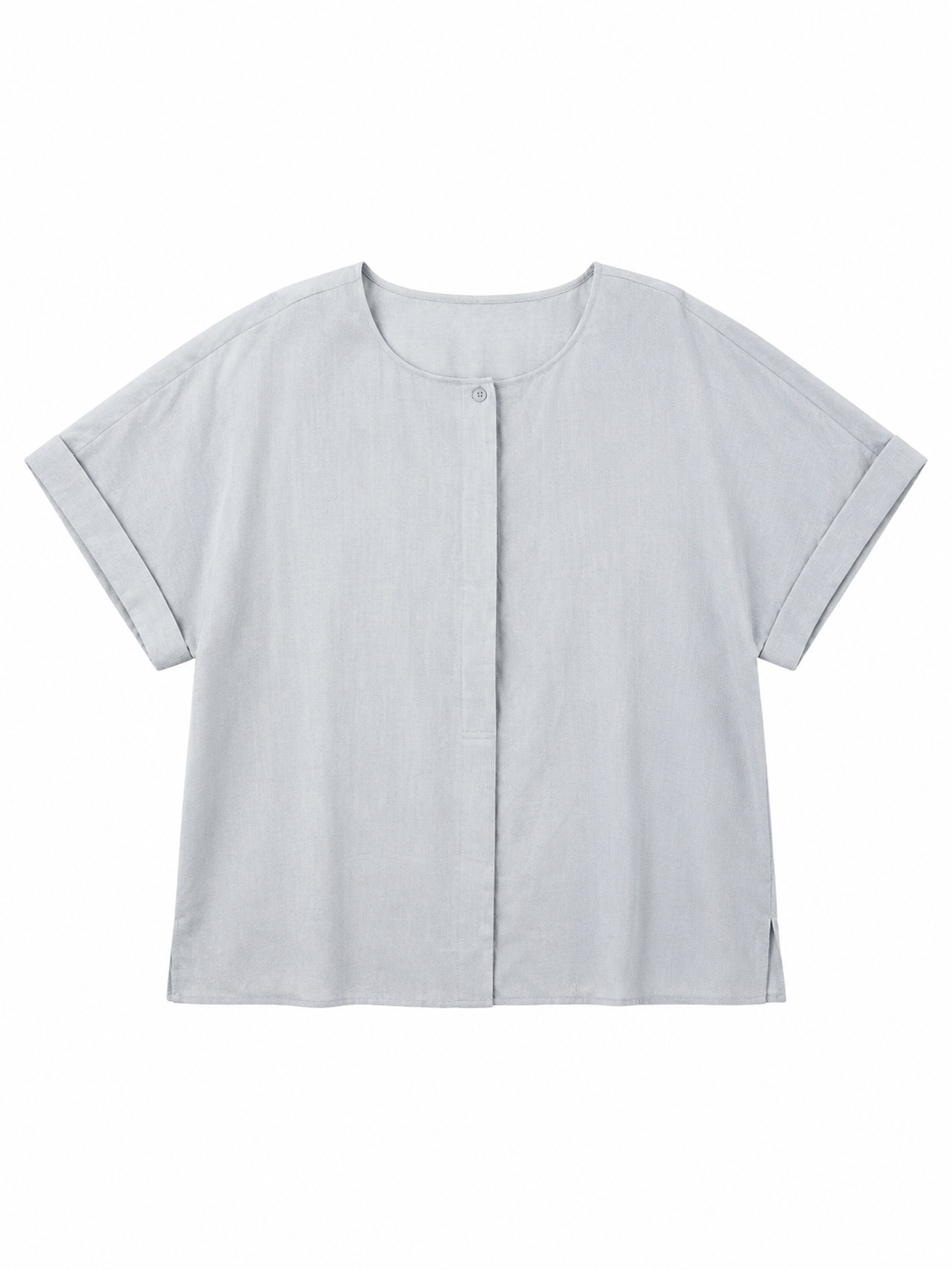 Women’s Minimalist Linen Look Rolled Sleeve Blouse C-42825