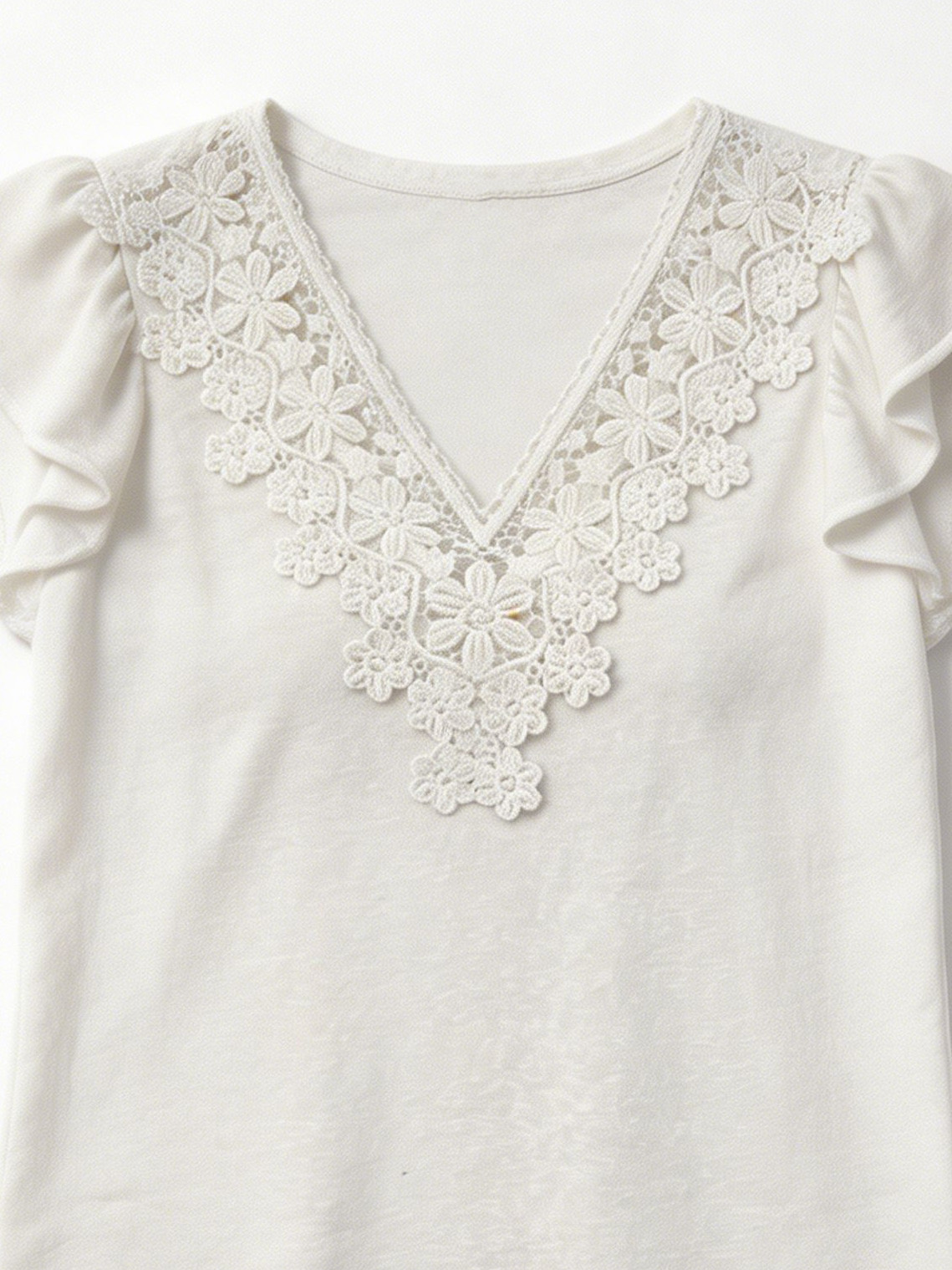 Women’s Floral Lace Applique Ruffle Sleeve V-Neck Top M-42249