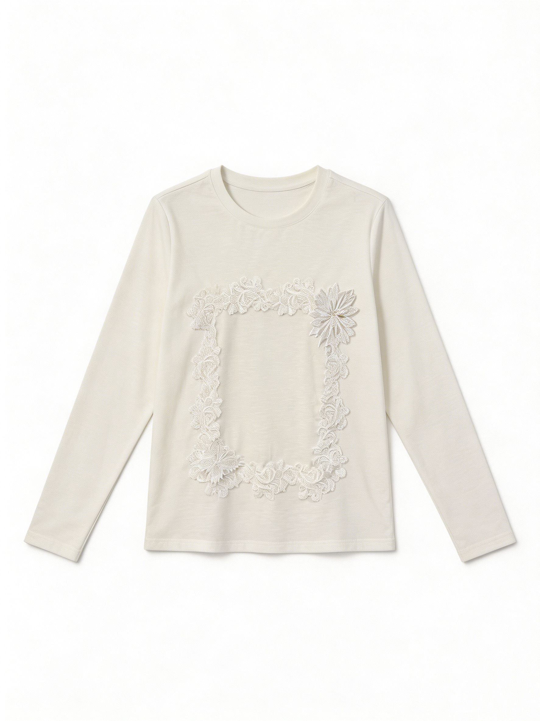 Women’s Lace Panel 3D Floral Long Sleeve Top M-43089