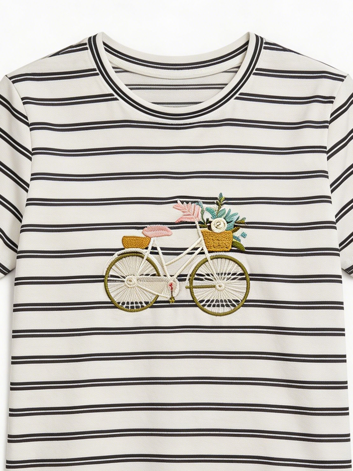 Women’s Striped Bicycle Embroidered T-Shirt M-43091