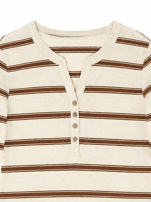 Women’s Striped Henley Long Sleeve Knit Top M-43103