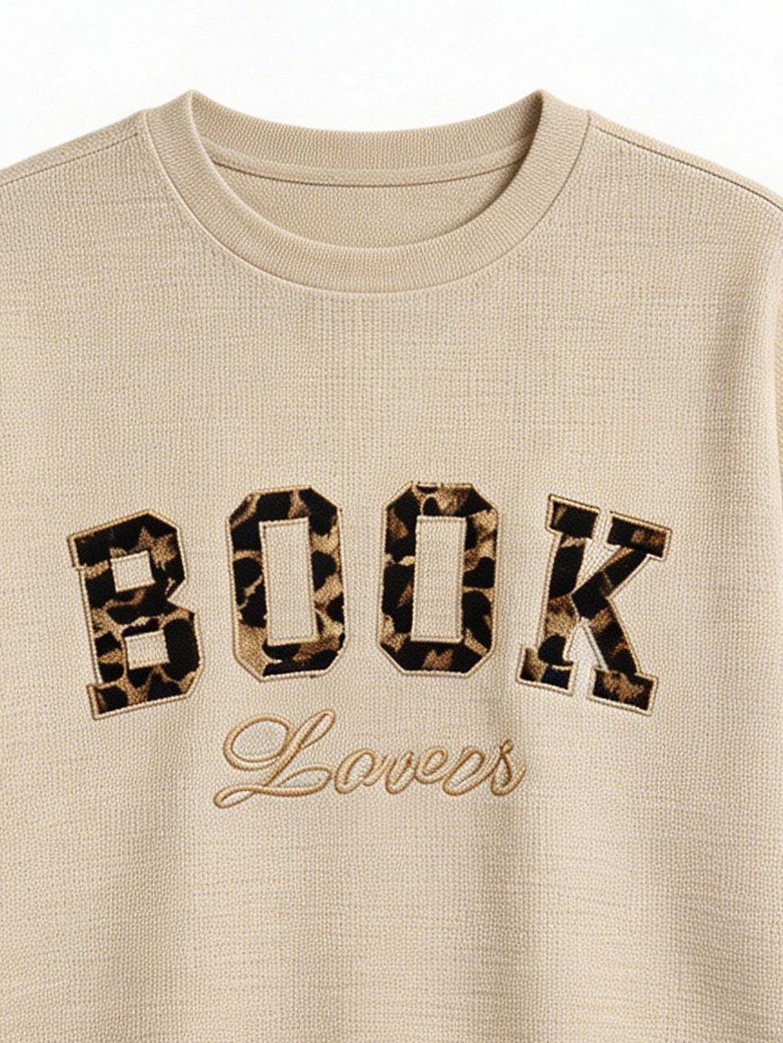 Women’s Waffle Leopard Graphic Oversized Sweatshirt M-43187