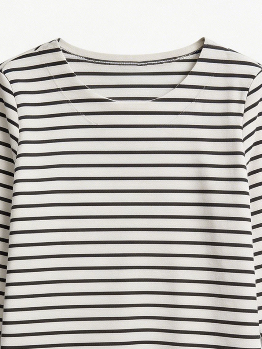 Women’s Striped Lace Hem Long Sleeve Top M-43199