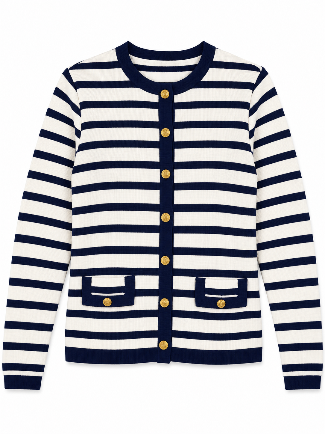 Women’s French Chic Striped Gold Button Cardigan M-43814