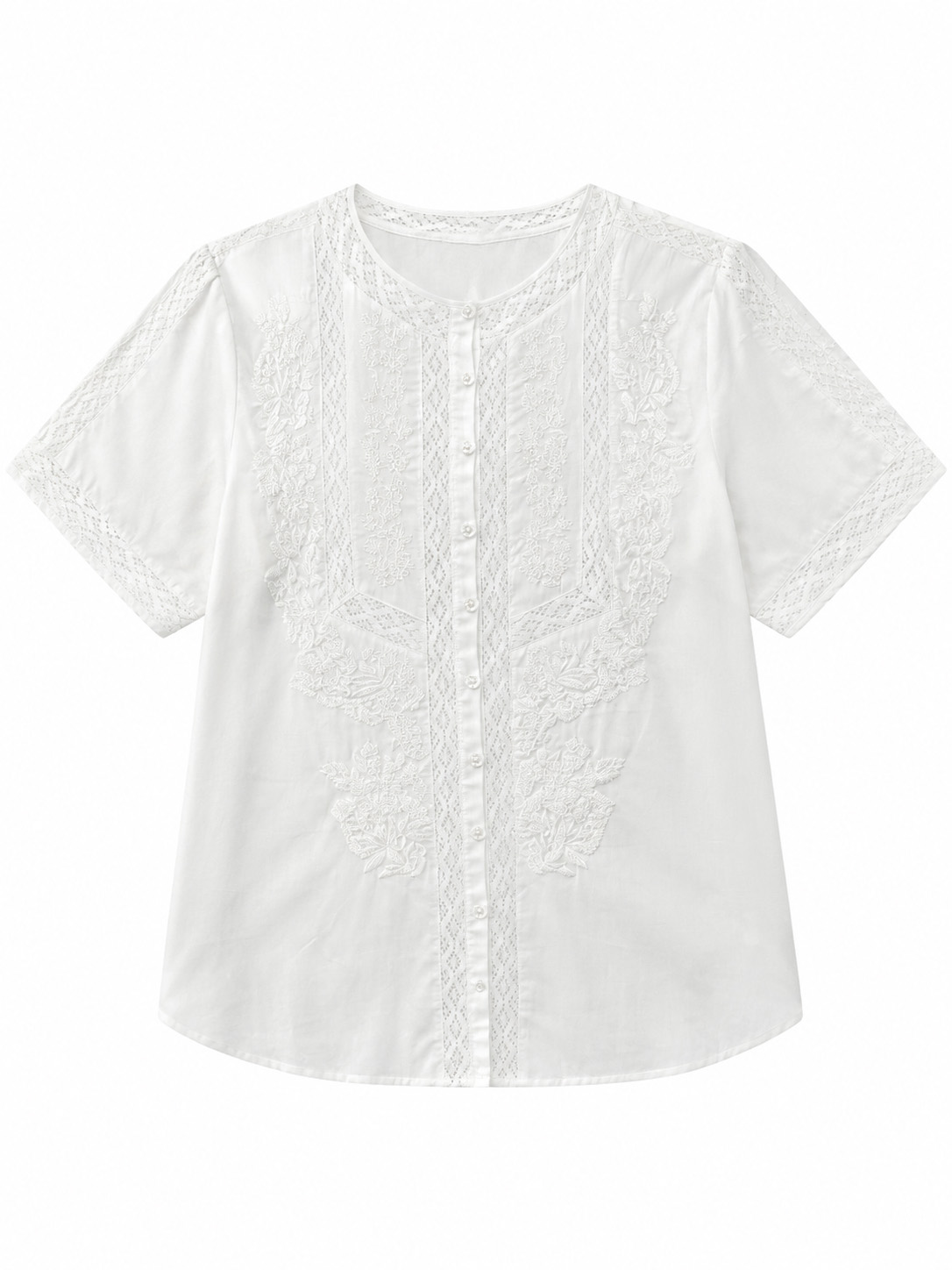 Women’s Boho Embroidered Lace Insert Blouse W-42923