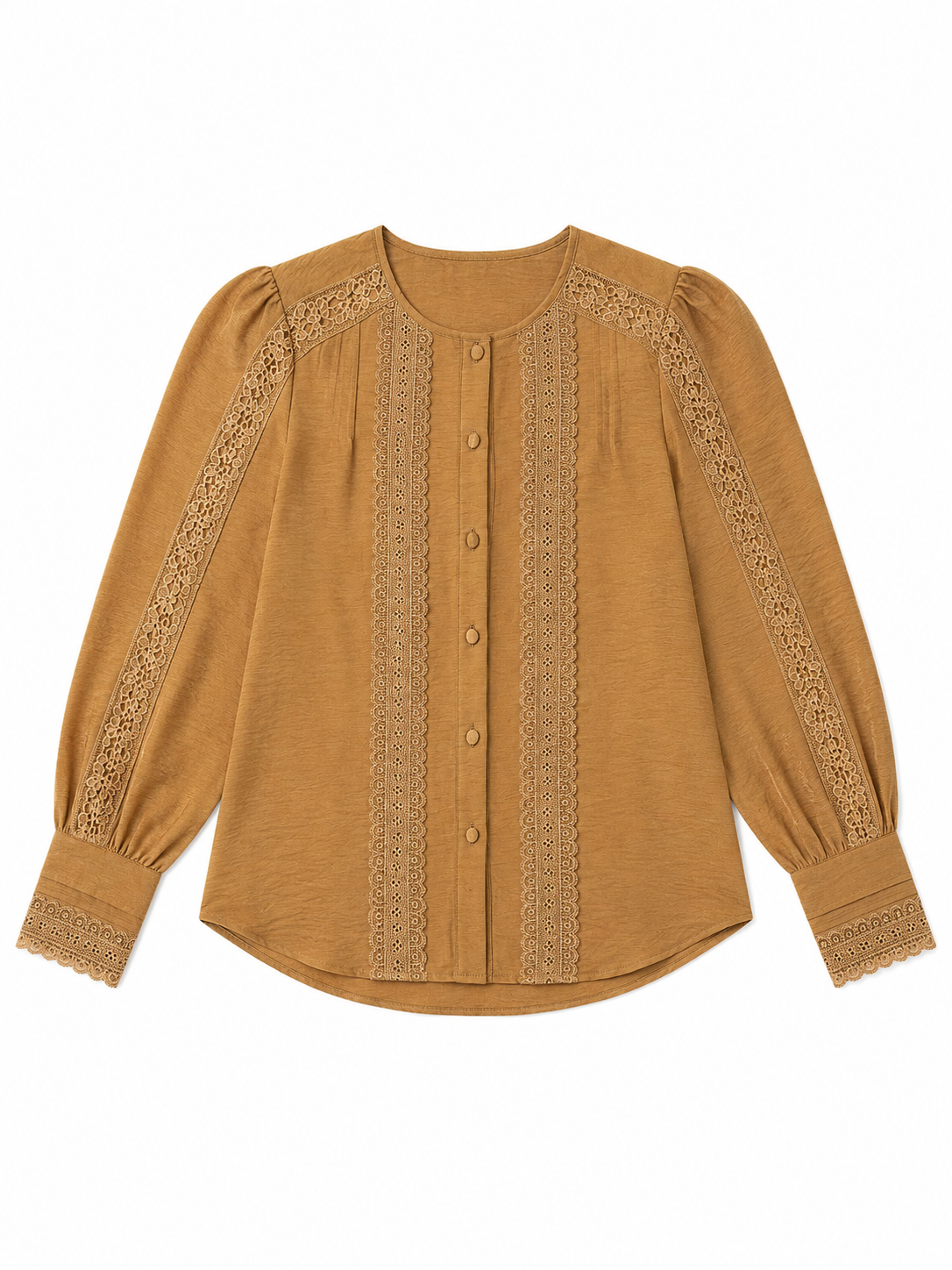 Women’s Boho Lace Insert Balloon Sleeve Blouse W-42998