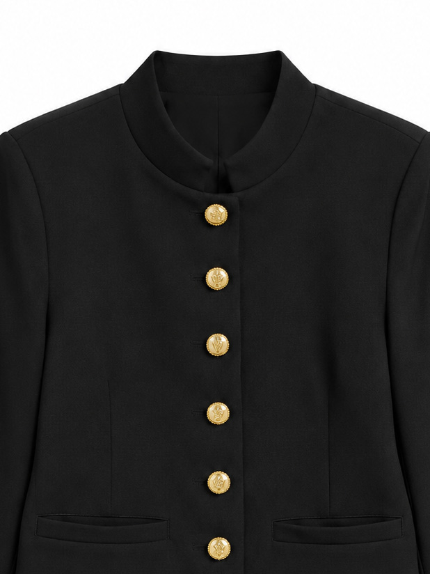 Women’s Gold Button Stand Collar Tailored Blazer W-43164