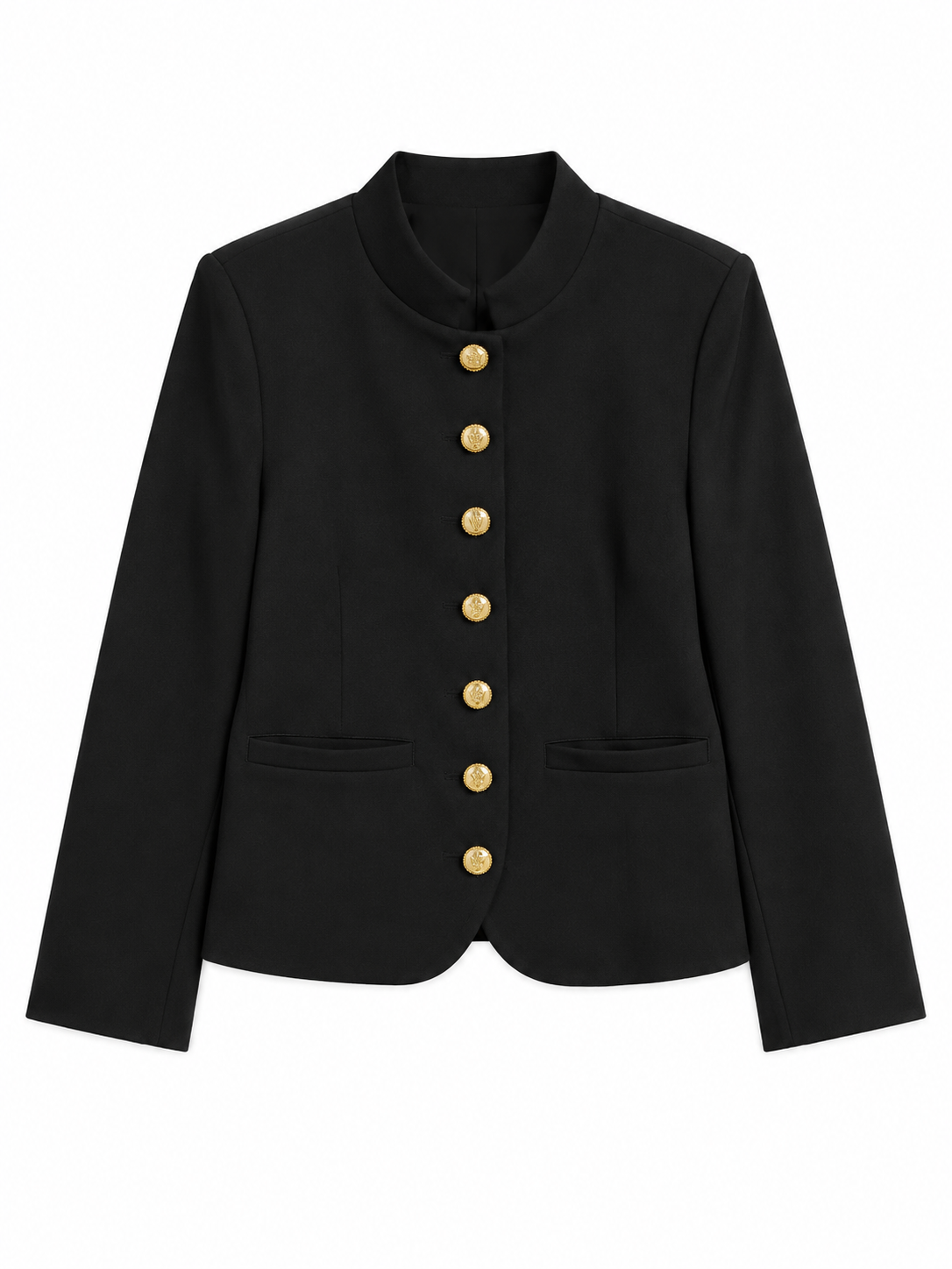 Women’s Gold Button Stand Collar Tailored Blazer W-43164