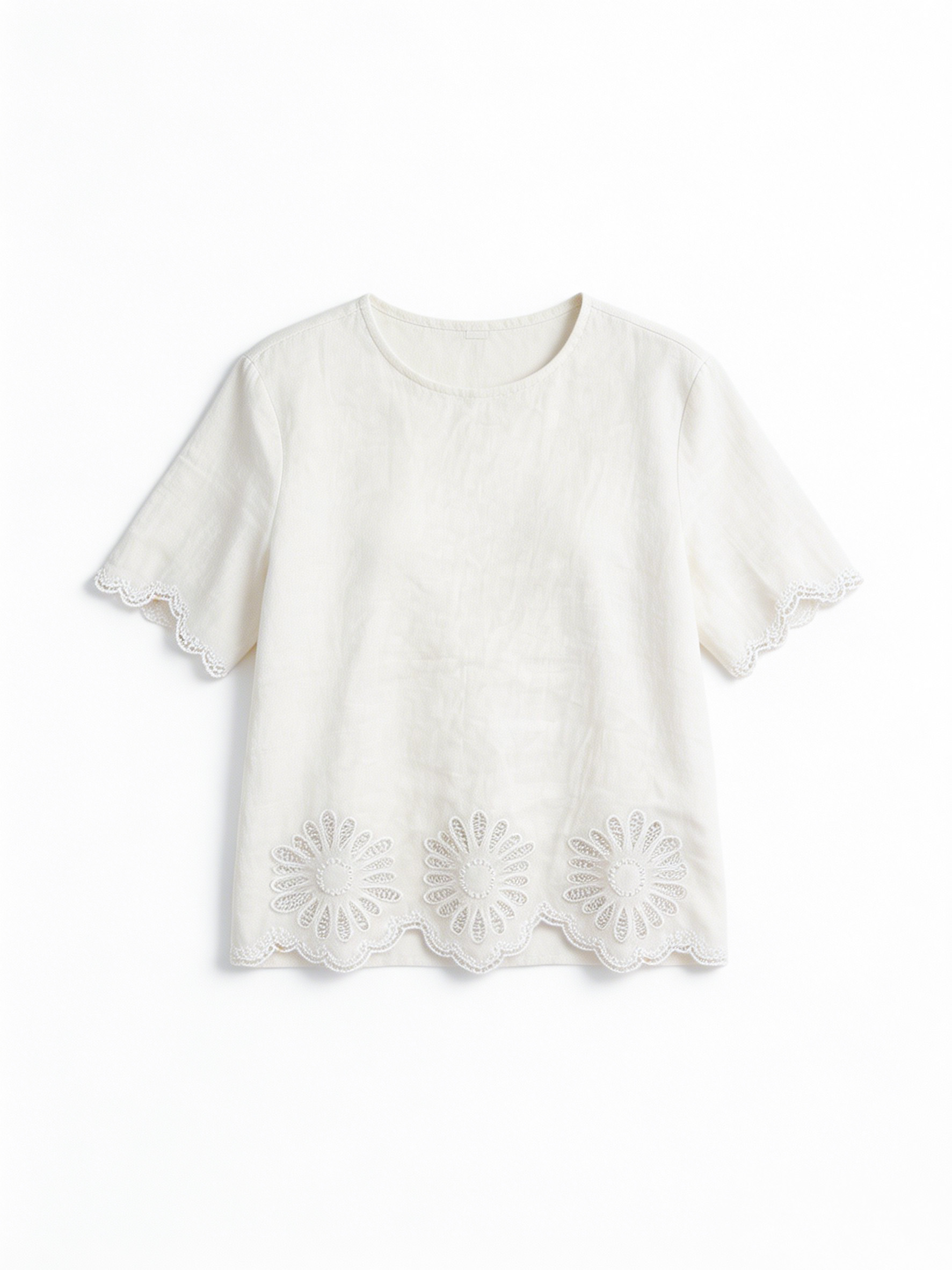 Women’s Linen Look Eyelet Hem Summer Blouse XW-42340