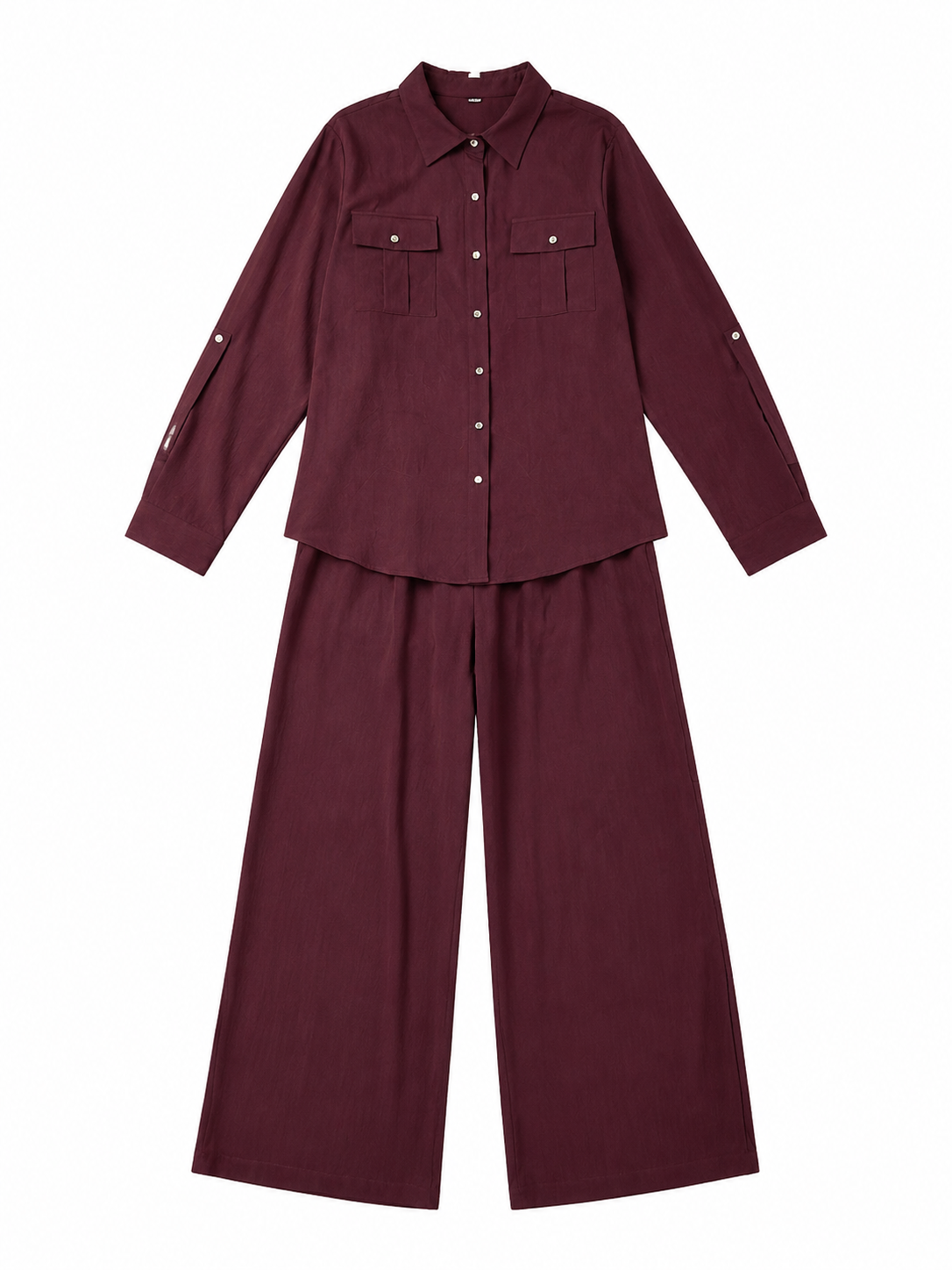Women’s Burgundy Shirt & Wide Leg Pants Co-ord Set A-43235+A-43236