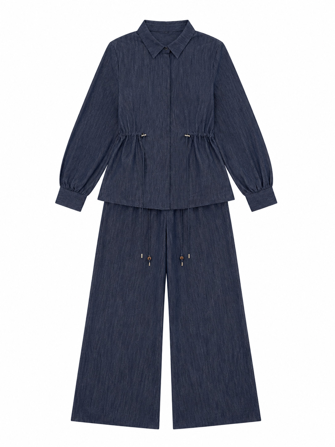 Women’s Denim Look Drawstring Wide Leg Co-ord Set A-43238+A-43237
