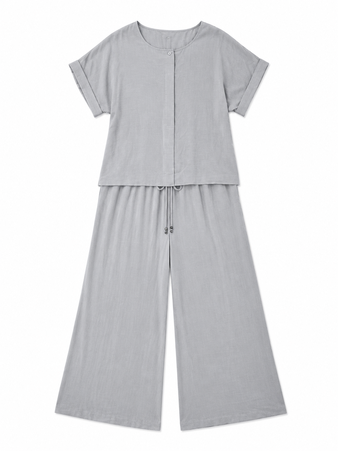 Women’s Linen Look Wide Leg Loungewear Set C-42826+C-42825