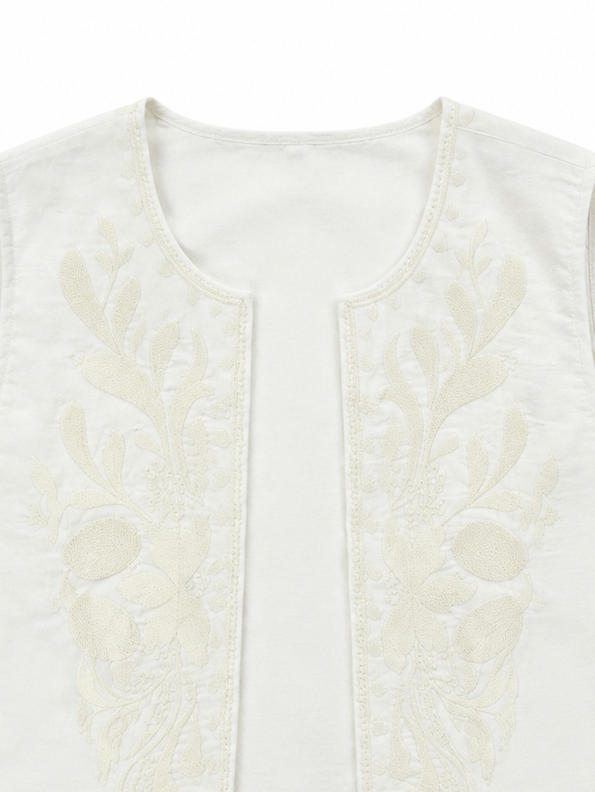 Women’s Boho Embroidered Open Front Vest D-41638