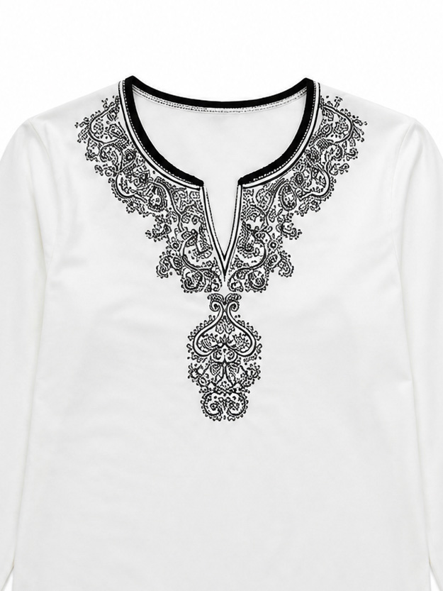 Women’s Boho Embroidered Split Neck Long Sleeve Top M-39730-1