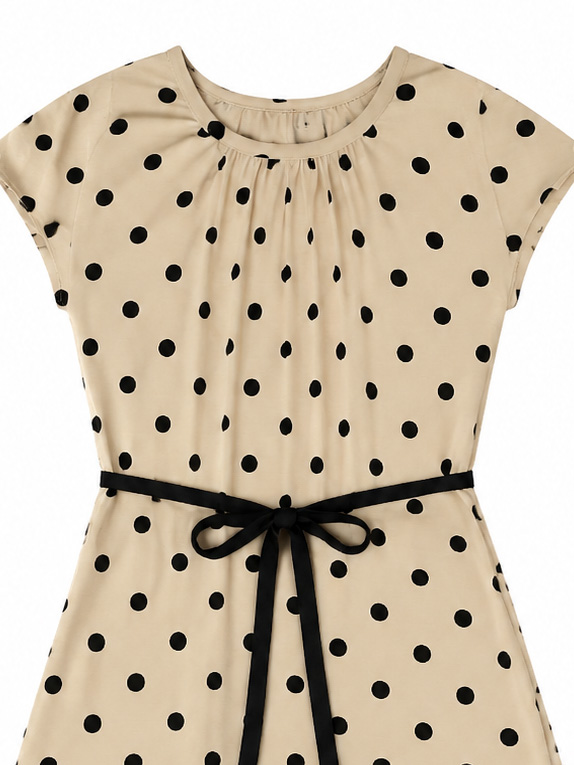 Women’s Polka Dot Tie Waist Midi Dress S-38992