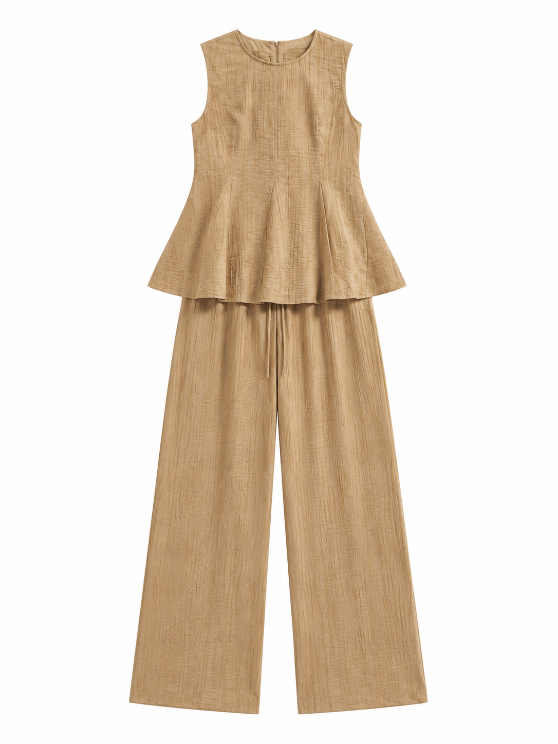 Women’s Crinkle Sleeveless Wide Leg Co-ord Set VW-40584+VW-40584