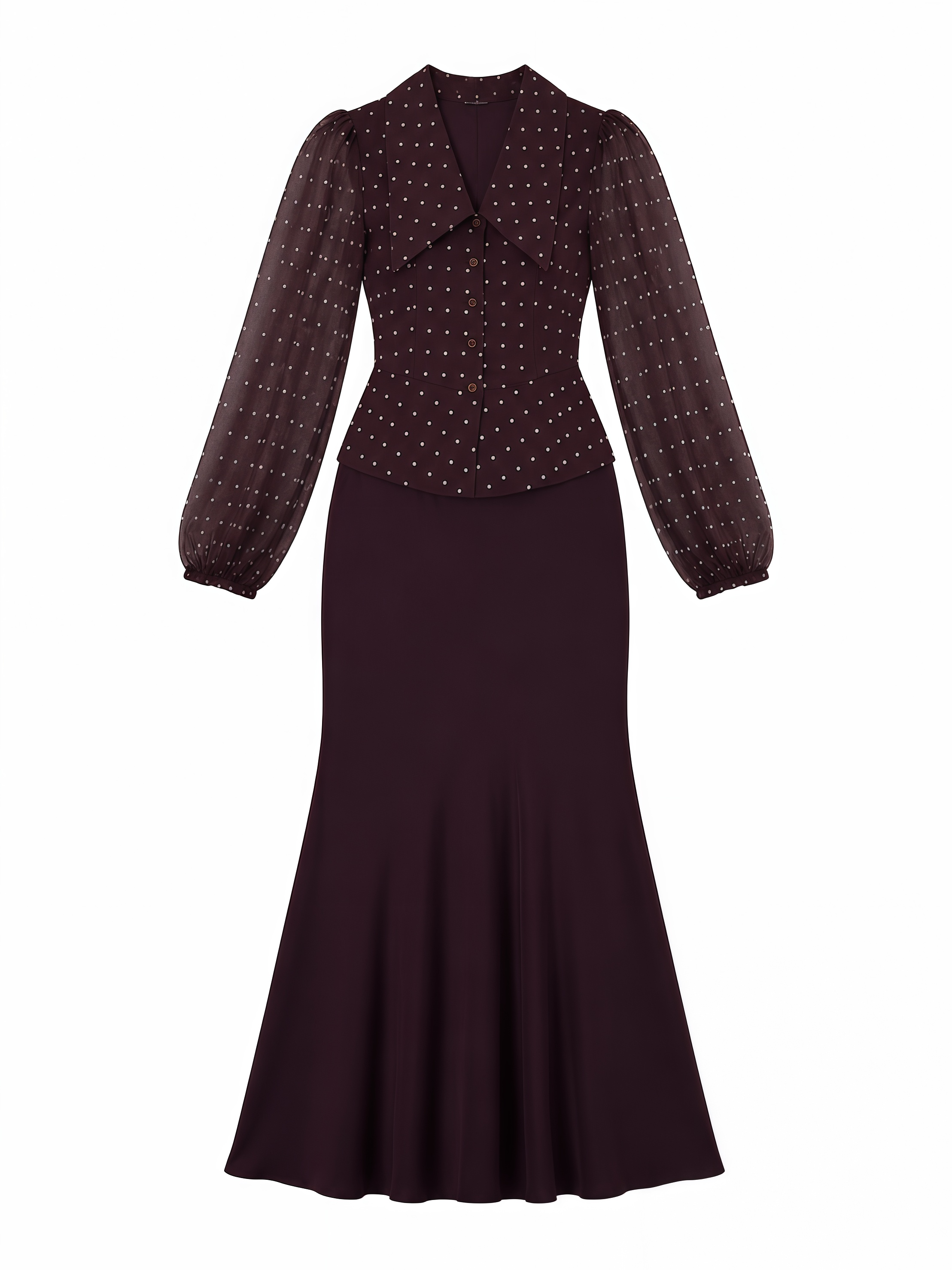 Women’s Vintage Polka Dot Blouse & Maxi Skirt Co-Ord Set W-41420+LA35010